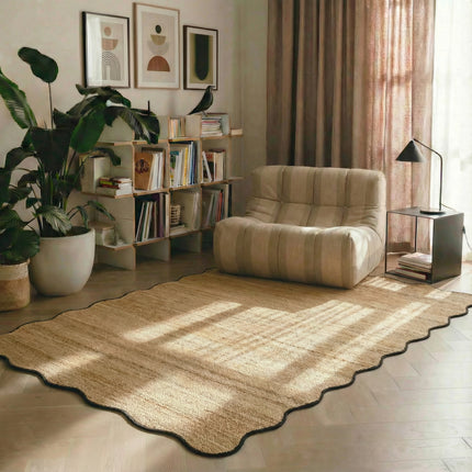 Jute-Teppich, Muschel-Waffelstruktur, Natur/Anthrazit