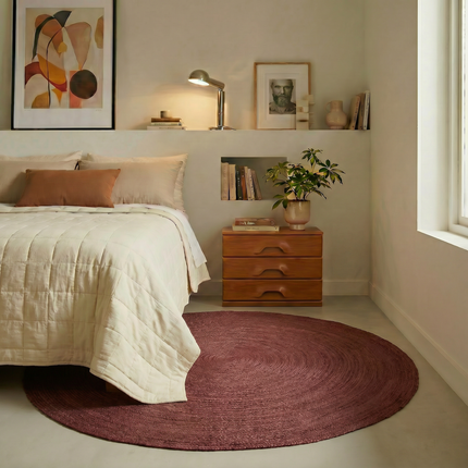 Rond jute vloerkleed Burgundy rood