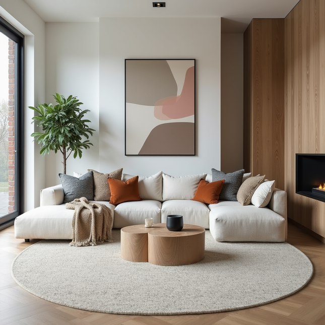 Rond Wollen vloerkleed Beige/gemeleerd Gotland