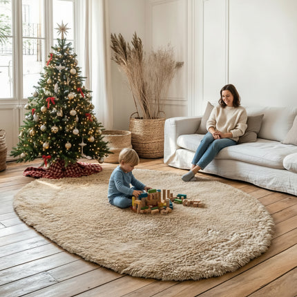 Hochflorteppich Beige/Weiß Nesto