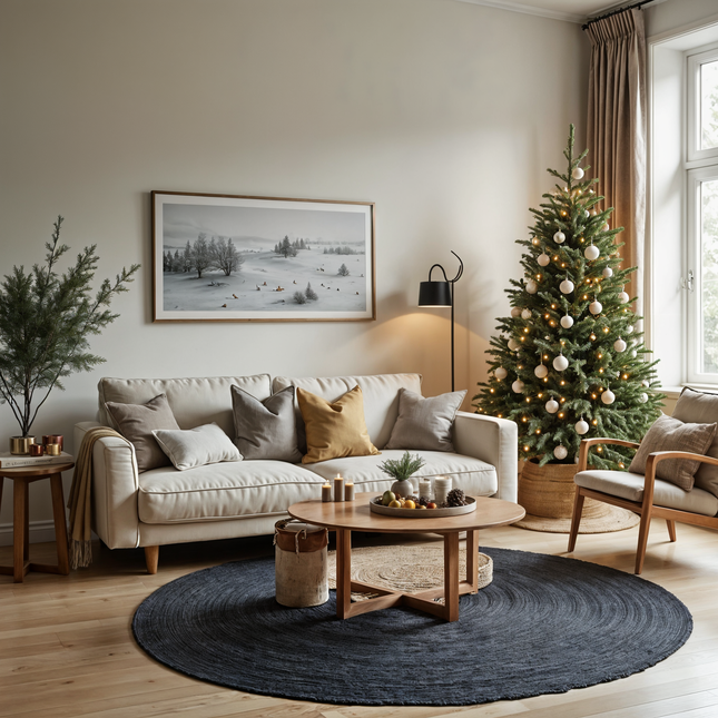 Runder Juteteppich Schwarz/Anthrazit