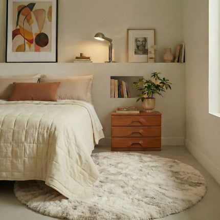 Runder Hochflorteppich, extra weich und flauschig – Creme