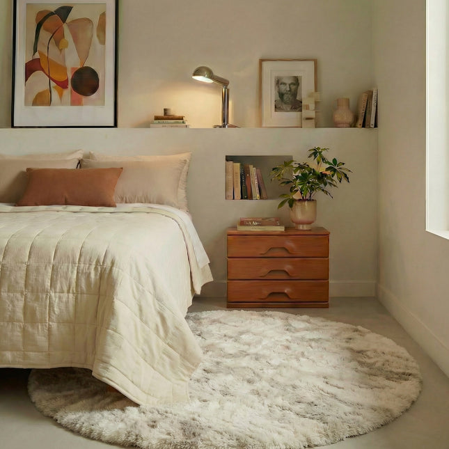 Runder Hochflorteppich, extra weich und flauschig – Creme