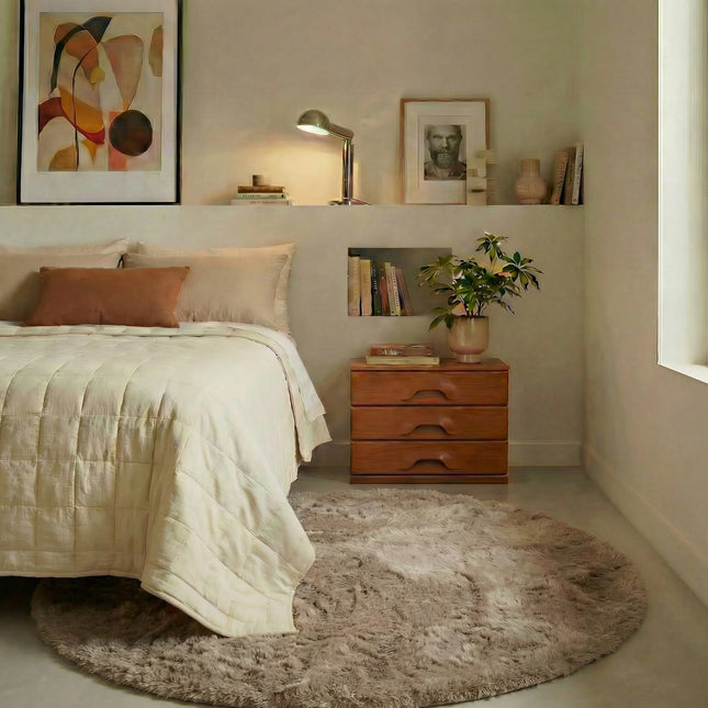 Runder Hochflorteppich, extra weich und flauschig – taupe