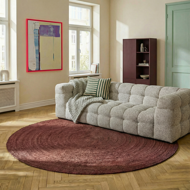 Rond jute vloerkleed Burgundy rood
