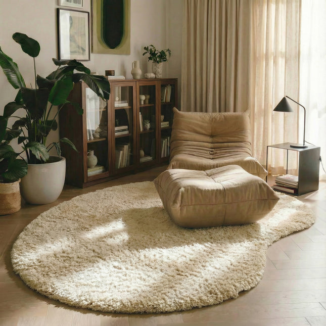 organisch hoogpool vloerkleed wit/ivoor