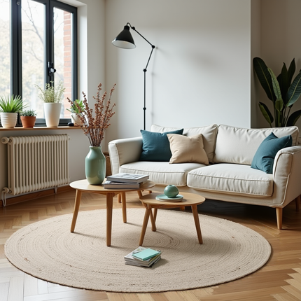 Runder Wollteppich Labyrinth beige/elfenbein meliert