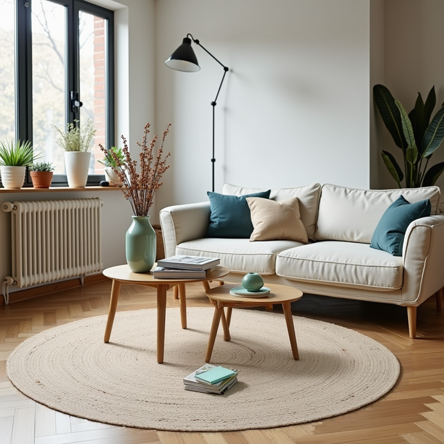 Runder Wollteppich Labyrinth beige/elfenbein meliert