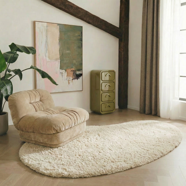 Bio-Hochflorteppich, weiß/elfenbeinfarben, Teddy-Farbe