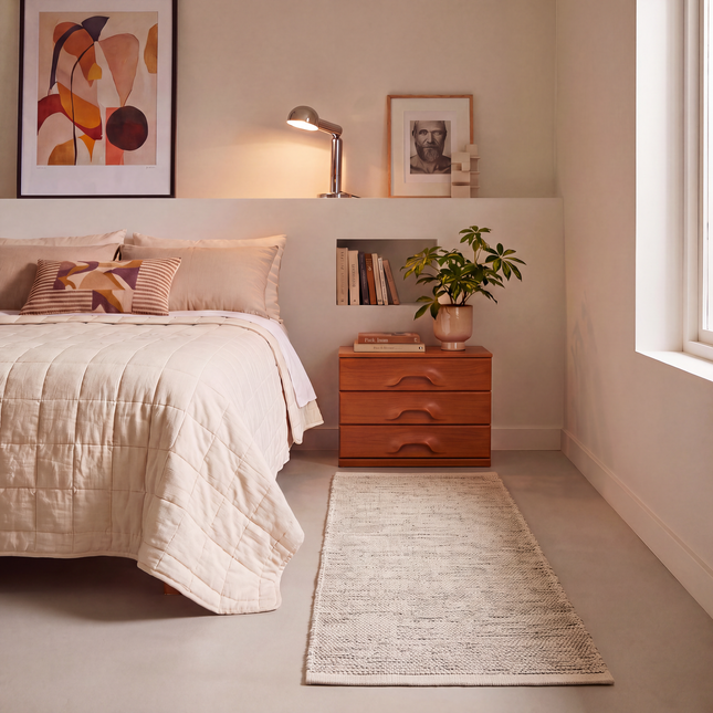 Wollen Loper vloerkleed Beige/wit Mave