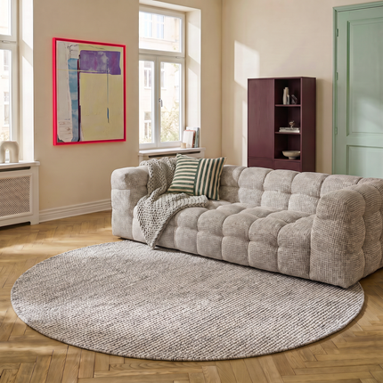 Rond Wollen vloerkleed mave Beige/Zwart